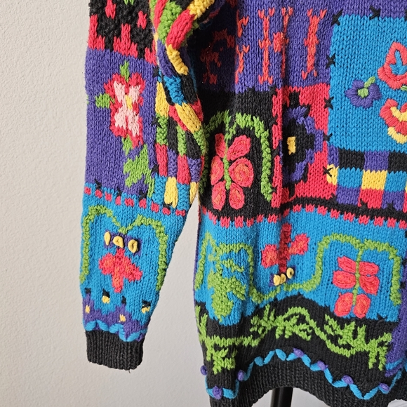 Celina Yang vintage Spring garden ABCD knit mock neck sweater Large - Picture 2 of 8